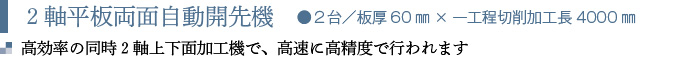 ２軸平板両面自動開先機　●２台／板厚60㎜×一工程切削加工長4000㎜
高効率の同時２軸上下面加工機で、高速に高精度で行われます